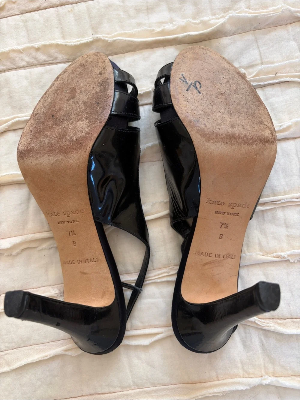 Kate Spade  Black Patent Open-Toe Slingback Heels Size 7.5.